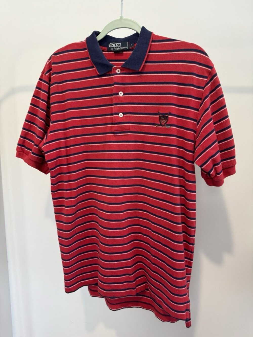 Polo Ralph Lauren Golf Polo Men's Large Red Navy Stripe Crest Logo